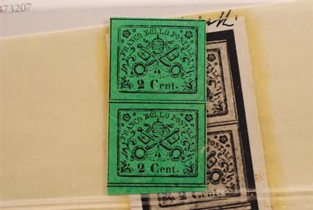 STATO PONTIFICIO - 1867, Non dentellati, 2 c. verde giallo (13) coppia...