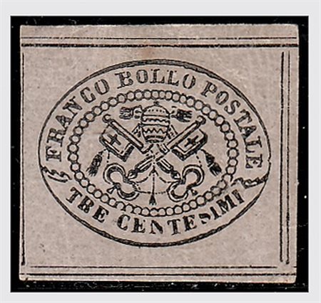 STATO PONTIFICIO - 1867, 3 c. grigio rosa (14) fresco esemplare con grandi...