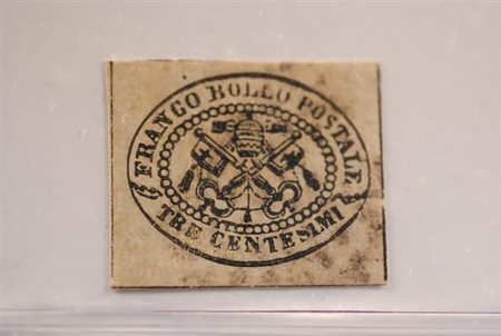 STATO PONTIFICIO - 1867, 3 c. grigio rosaceo (14) tre filetti completi.(USATO)