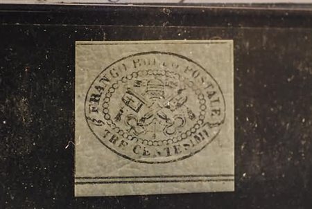 STATO PONTIFICIO - 1867, 3 c. grigio (15) gomma integra, margine di foglio in...