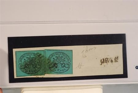 STATO PONTIFICIO - 1867, 5 c. azzurro verdastro (16) due esemplari su...