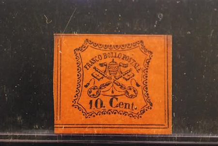 STATO PONTIFICIO - 1867, 10 c. vermiglio arancio (17) con grandi margini e...