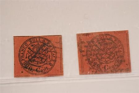 STATO PONTIFICIO - 1867, 20 c. rosso bruno (18) 2 esemplari. Da...
