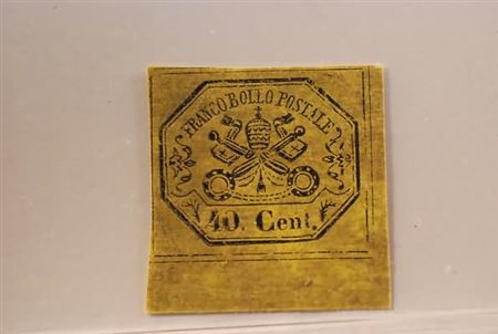 STATO PONTIFICIO - 1867, 40 c. giallo (19) bordo di foglio in basso.(GOMMA...