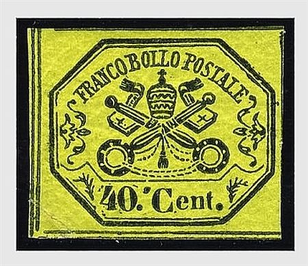 STATO PONTIFICIO - 1867, 40 c. giallo (19). (Colla).(GOMMA ORIGINALE)