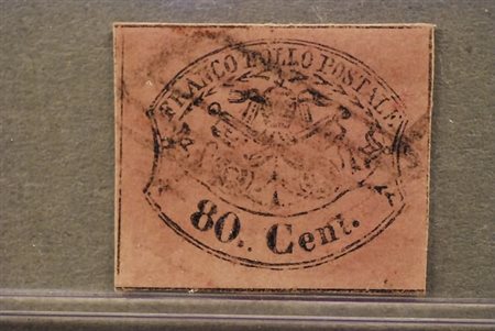 STATO PONTIFICIO - 1867, 80 c. rosa lillaceo (20). (Cert. R. Diena).(USATO)