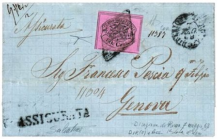 STATO PONTIFICIO - 1868, 80 c. rosa lillaceo vivo (20a) splendido esemplare...