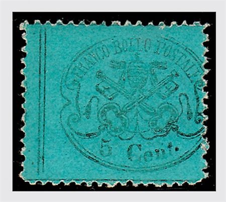 STATO PONTIFICIO - 1868, 5 cent. azzurro scuro (25d) tinta molto rara....