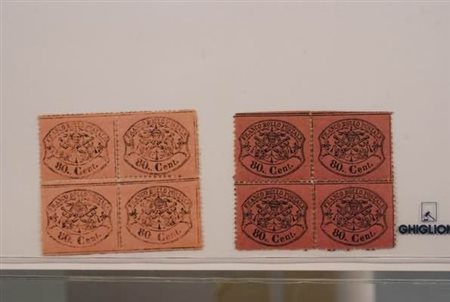 STATO PONTIFICIO - 1868, 80 c.rosa chiaro (30) + 80 c.lilla rosso (31)...