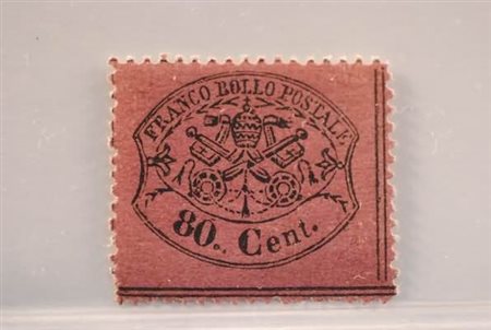 STATO PONTIFICIO - 1868, 80 c. lilla rosso (31).(GOMMA INTEGRA)