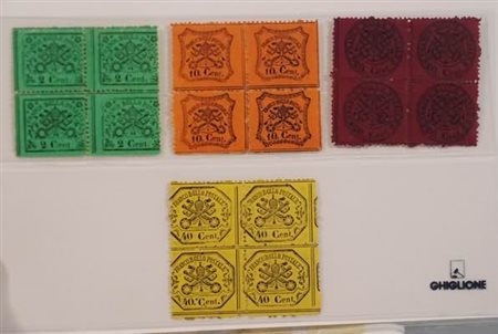STATO PONTIFICIO - 1868, III emissione, alcuni valori in blocchi di quattro...