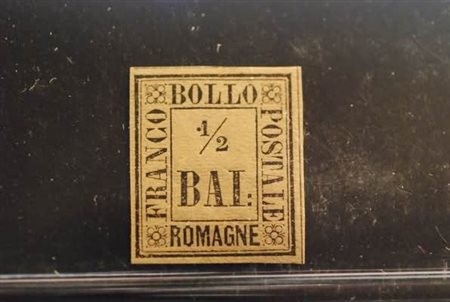 ROMAGNE - 1859, 1/2 baj giallo paglia (1). Molto bello.(GOMMA ORIGINALE)