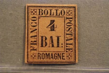 ROMAGNE - 1859, 4 baj fulvo (5). (Cert. Raybaudi "buono stato").(GOMMA...