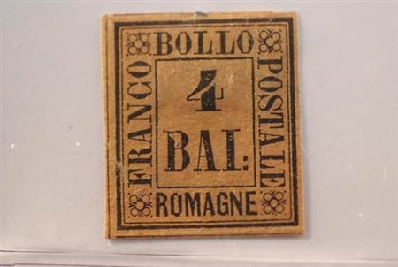 ROMAGNE - 1859, 4 baj fulvo (5) punto chiaro in trasparenza.(GOMMA ORIGINALE)