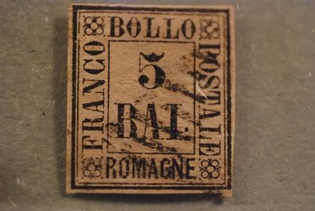 ROMAGNE - 1859, 5 baj violetto (6). (Cert. Raybaudi "buono stato").(USATO)