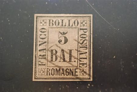 ROMAGNE - 1859, 5 baj violetto (6). Punto bianco. (Em. Diena).(USATO)