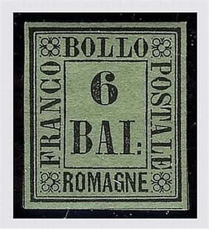 ROMAGNE - 1859, 6 baj verde giallo (7) gomma integra. Fresco. (Timbrino...