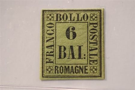 ROMAGNE - 1859, 6 baj verde giallo (7) fresco e con gomma integra.(GOMMA...