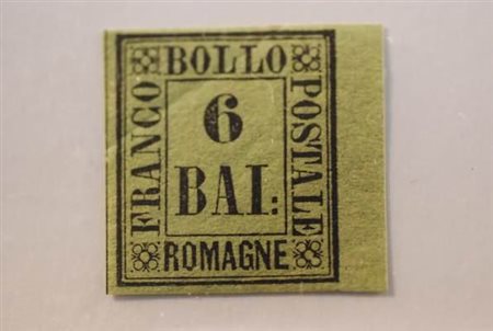 ROMAGNE - 1859, 6 baj verde giallo (7) margine di foglio a destra, grinza...