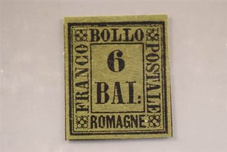 ROMAGNE - 1859, 6 baj verde giallo (7).(GOMMA ORIGINALE)