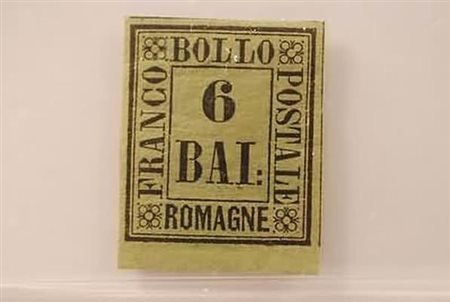 ROMAGNE - 1859, 6 baj verde giallo (7).(GOMMA ORIGINALE)
