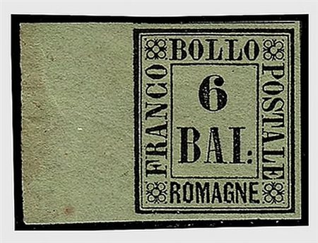 ROMAGNE - 1859, 6 baj verde giallo (7) margine di foglio a sinistra. (A....