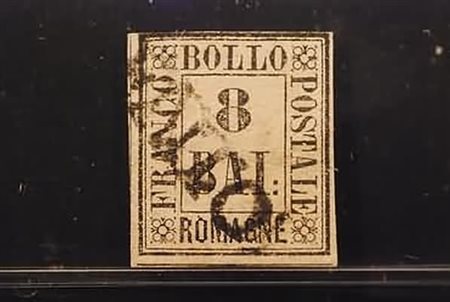 ROMAGNE - 1859, 8 baj rosa (8) a filo in alto. (Em. Diena. Cert. Biondi).(USATO)