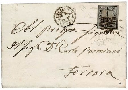 ROMAGNE ANNULLAMENTI - 1859, COMACCHIO muto (p.6) su 1 baj (2) su lettera per...