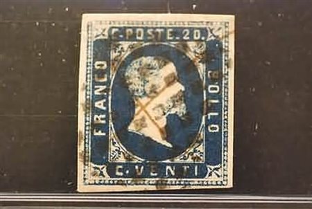 REGNO DI SARDEGNA - 1851, 20 c. azzurro (2). Bella qualità.(USATO)
