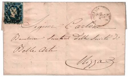 REGNO DI SARDEGNA - 1853, 20 c.azzurro (2) su lettera da Torino per Nizza il...