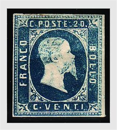 REGNO DI SARDEGNA - 1851, 20 c. azzurro I tiratura (2a) esemplare ben...