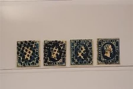 REGNO DI SARDEGNA - 1851, 20 c. azzurro (2) lotto di 4 esemplari, di cui uno...