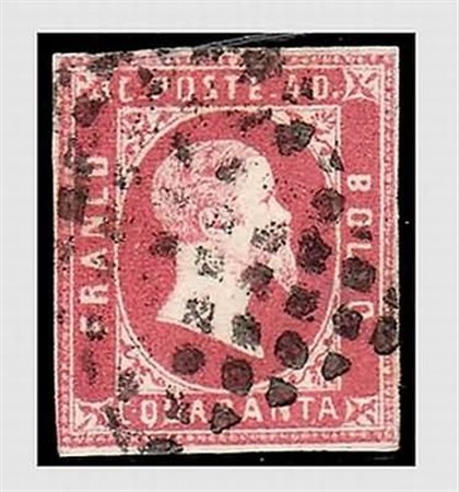 REGNO DI SARDEGNA - 1851, 40 c. rosa carminio vivo (3b). (Cert. Colla).(USATO)