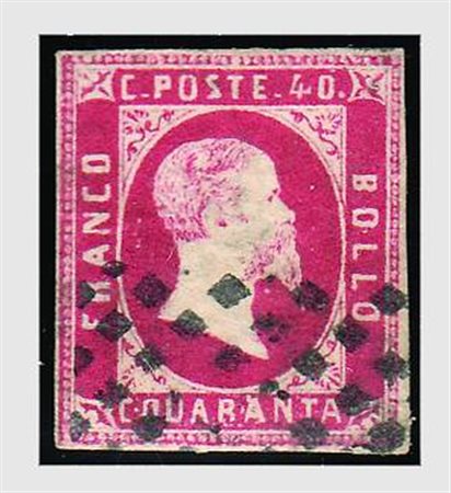 REGNO DI SARDEGNA - 1851, 40 c.rosa carminio vivo (3b) annullato con bollo a...