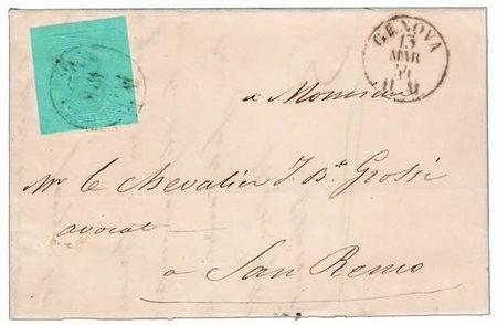 REGNO DI SARDEGNA - 1854, 20 c. azzurro (5) con margini enormi ai quattro...