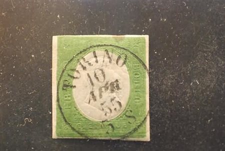 REGNO DI SARDEGNA - 1854, 5 c. verde giallo (7) nitido annullo "Torino...