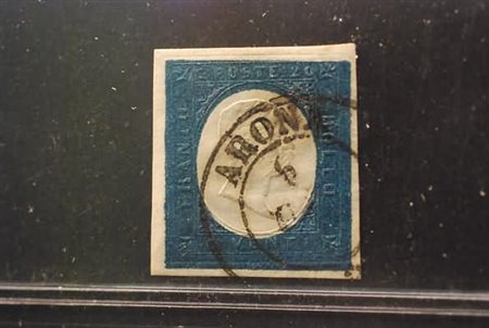 REGNO DI SARDEGNA - 1854, 20 c. azzurro (8) annullato "Arona"....
