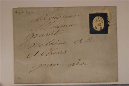 REGNO DI SARDEGNA - 1855, 20 c.azzurro (8) con margini di angolo di foglio su...