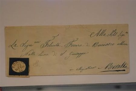 REGNO DI SARDEGNA - 1854, 20 c. azzurro verdastro (8d) su piccola busta da...