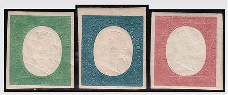 REGNO DI SARDEGNA - 1854, 3 valori cpl. non emessi (10/12). (Cert....