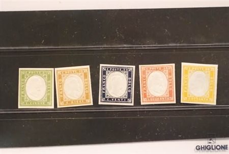 REGNO DI SARDEGNA - 1861-63, IV emissione, 5 valori, da 5 c. a 80 c., nelle...