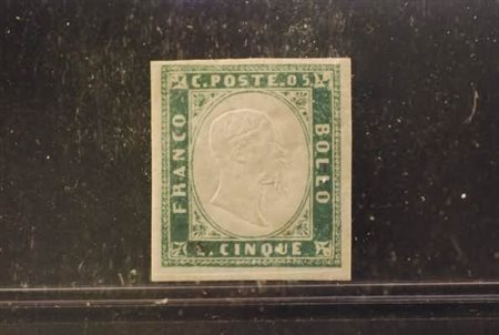 REGNO DI SARDEGNA - 1855, 5 c. verde smeraldo (13d) bell'esemplare. (A.Diena...