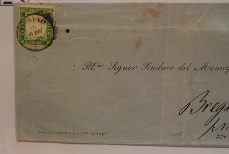 REGNO DI SARDEGNA - 1858, 5 c. verde giallo (13Ad) isolato su circolare da...