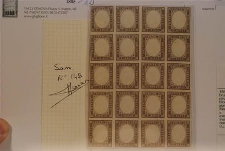 REGNO DI SARDEGNA - 1860, 10 c. bruno grigio olivastro (14B) blocco di 20,...