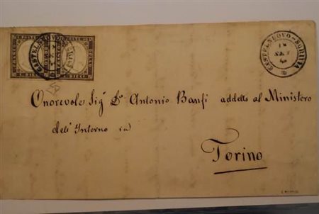 REGNO DI SARDEGNA - 1860, 10 c. bruno olivastro scuro (14Bd) su fronte di...