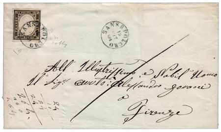 REGNO DI SARDEGNA - 1861, 10 c. oliva brunastro scurissimo (14Cbb) su lettera...