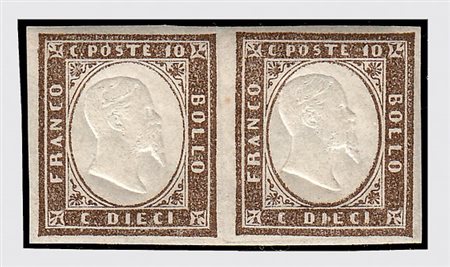 REGNO DI SARDEGNA - 1861, 10 c.bruno grigio olivastro (14Cg) coppia di...