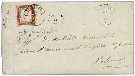 REGNO DI SARDEGNA - 1862, 10 c. bruno rossastro (14Cn) su lettera da Chiusa...