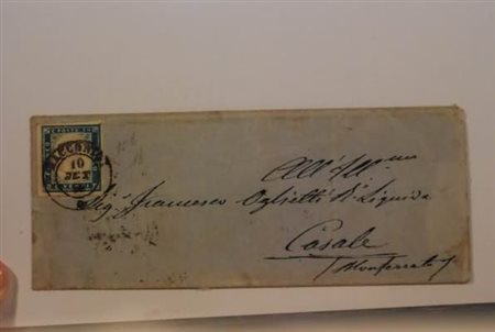 REGNO DI SARDEGNA - 1856, 20 c. cobalto (15) su bustina da Racconigi per...