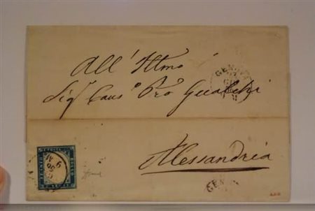 REGNO DI SARDEGNA - 1856, 20 c.cobalto scuro (15b) su lettera da Genova per...
